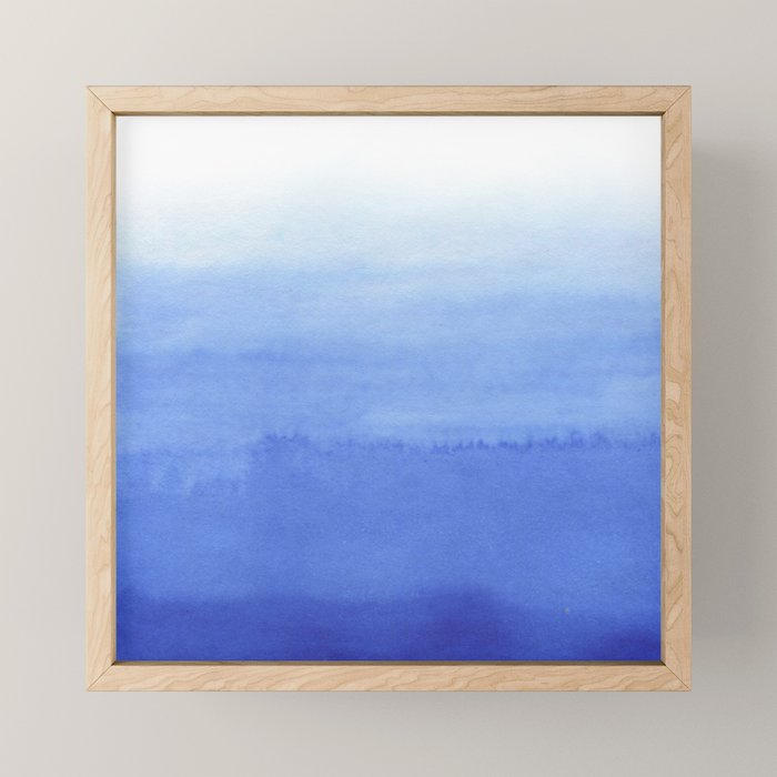Hand painted navy blue aqua watercolor ombre pattern Mini Art Print Gallery Image 1