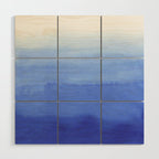 Hand painted navy blue aqua watercolor ombre pattern Wood Wall Art Gallery Image 1