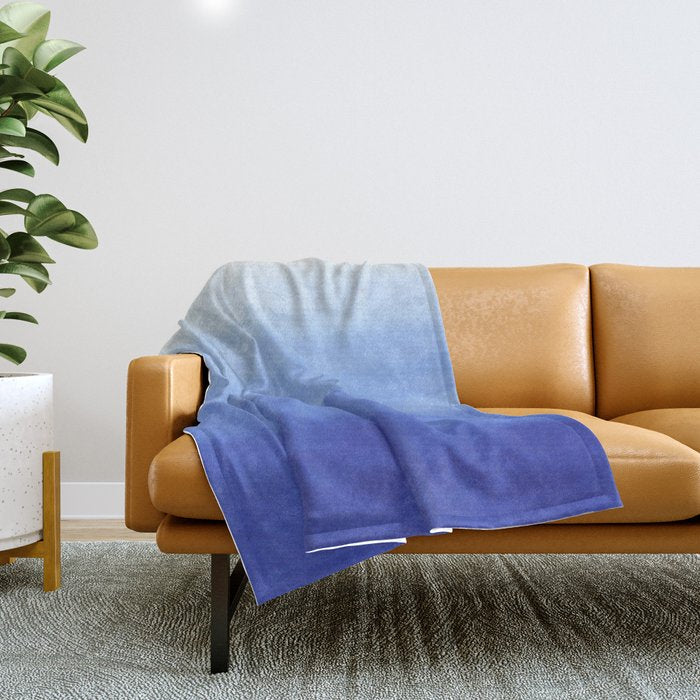 Hand painted navy blue aqua watercolor ombre pattern Throw Blanket Gallery Image 1