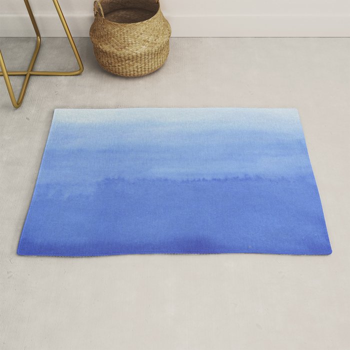 Hand painted navy blue aqua watercolor ombre pattern Rug Gallery Image 1