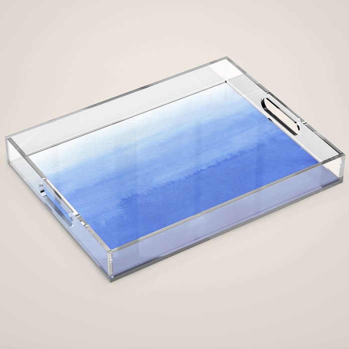 Hand painted navy blue aqua watercolor ombre pattern Acrylic Tray Gallery Image 1