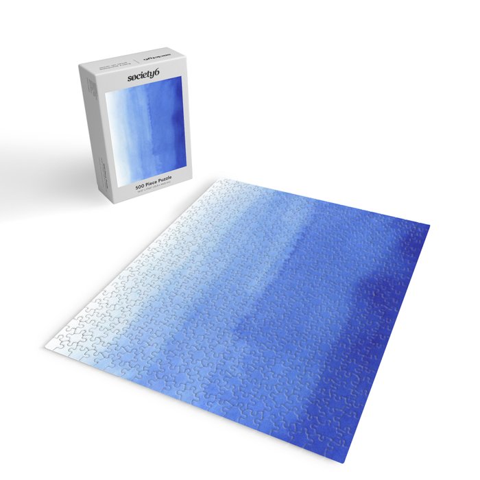 Hand painted navy blue aqua watercolor ombre pattern Jigsaw Puzzle Gallery Image 2