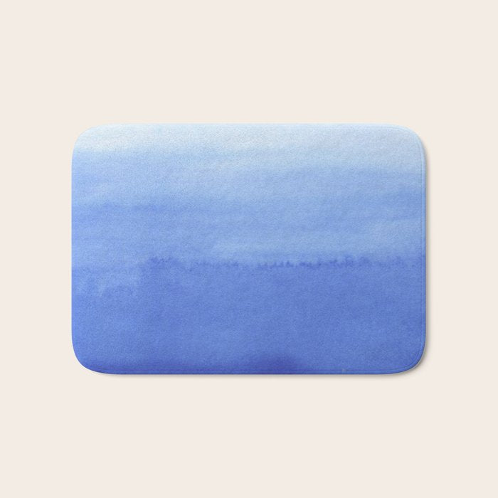 Hand painted navy blue aqua watercolor ombre pattern Bath Mat Gallery Image 1