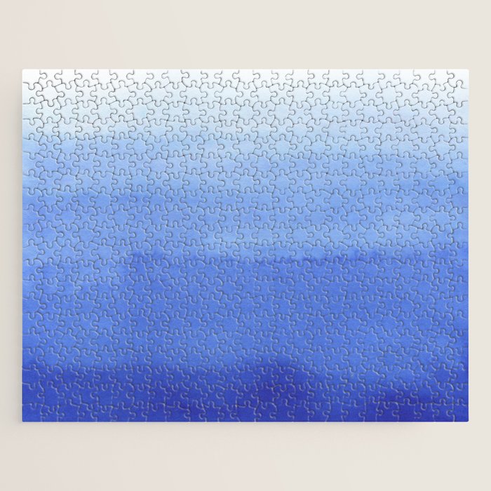 Hand painted navy blue aqua watercolor ombre pattern Jigsaw Puzzle Gallery Image 1