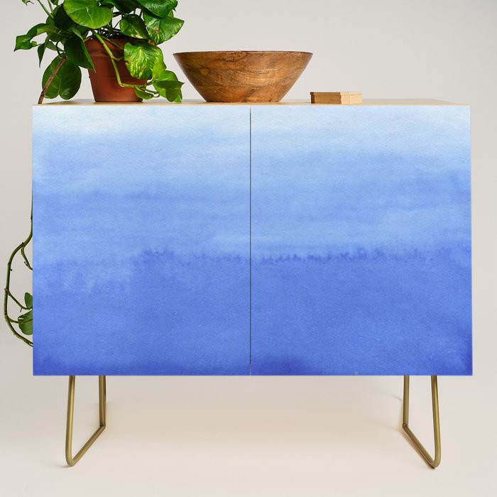 Hand painted navy blue aqua watercolor ombre pattern Credenza Gallery Image 1