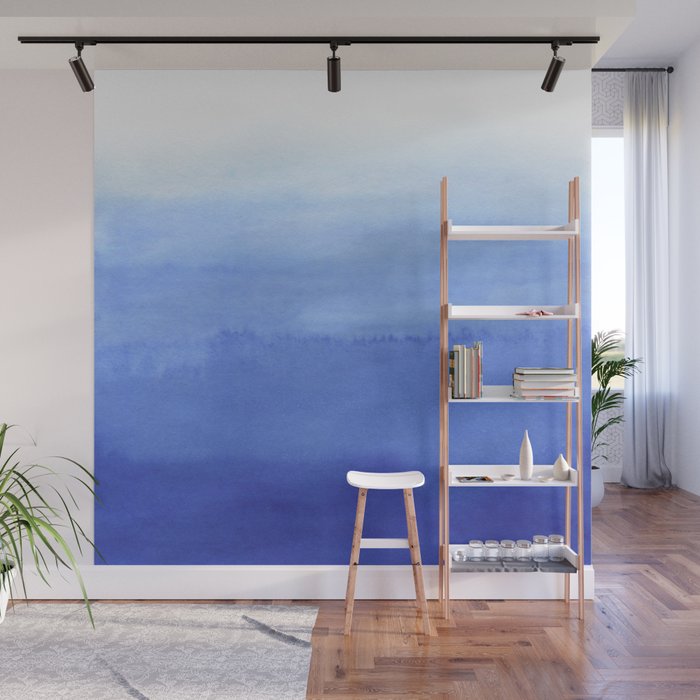 Hand painted navy blue aqua watercolor ombre pattern Wall Mural Gallery Image 1