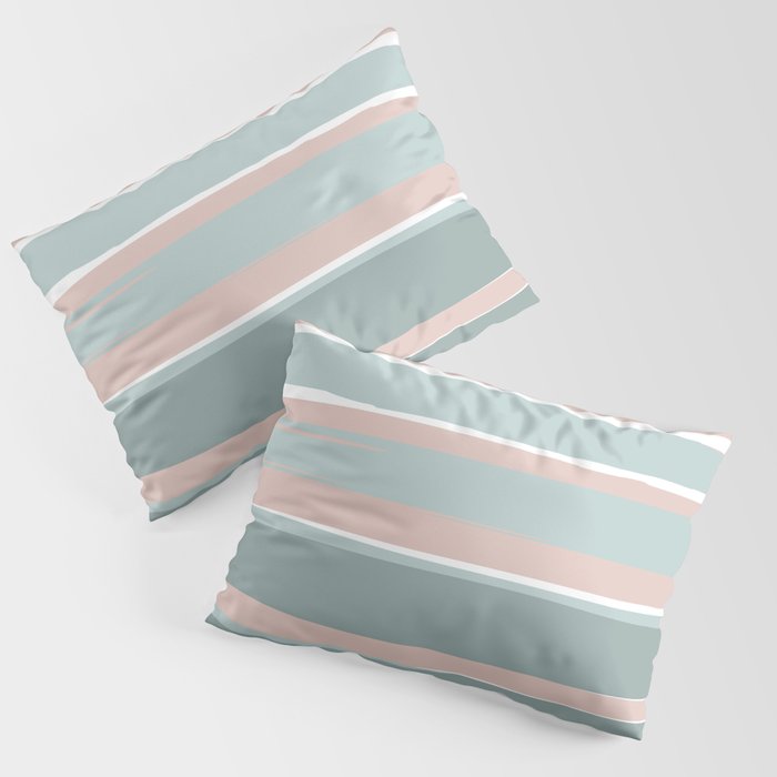 Festive, Abstract, Stripes Pattern, Pink, Green, White Pillow Sham Gallery Image 3