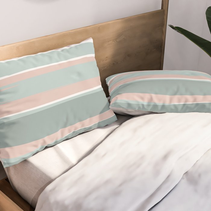 Festive, Abstract, Stripes Pattern, Pink, Green, White Pillow Sham Gallery Image 2