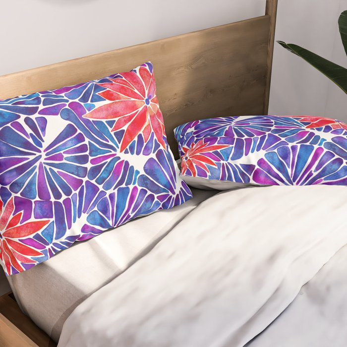 Water Lilies - Indigo & Red Palette Pillow Sham Gallery Image 2