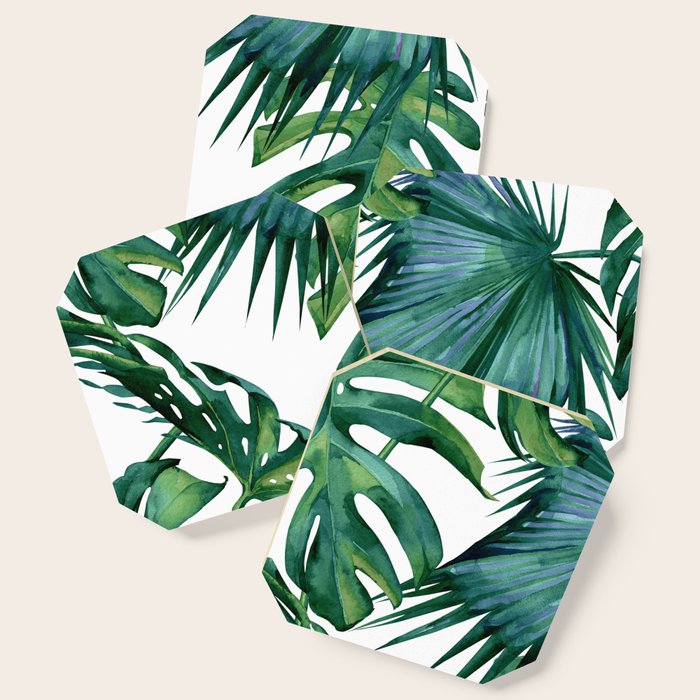 Classic Palm Leaves Tropical Jungle Green Coaster Gallery Image 1