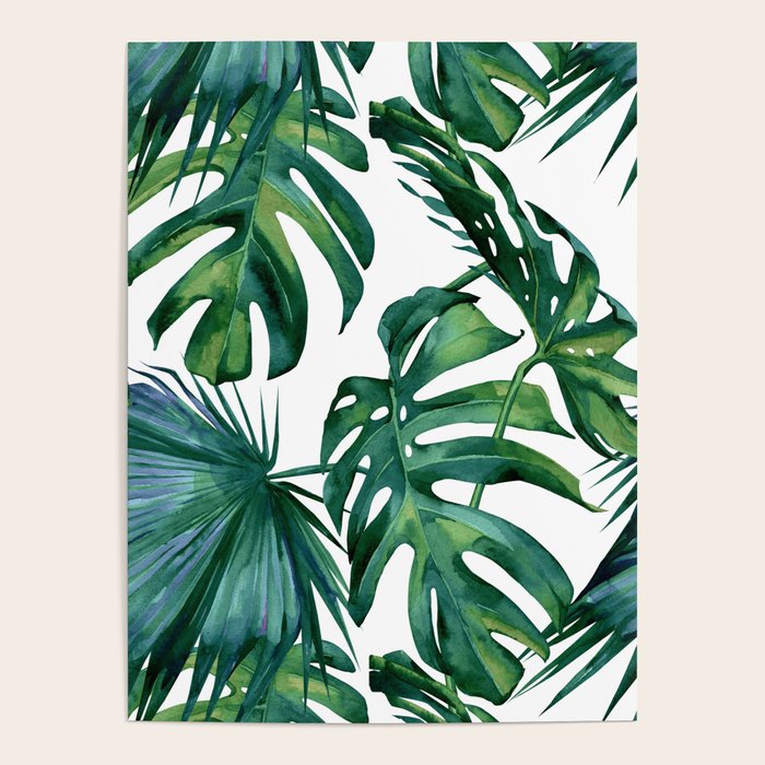 Classic Palm Leaves Tropical Jungle Green Poster Gallery Image 1
