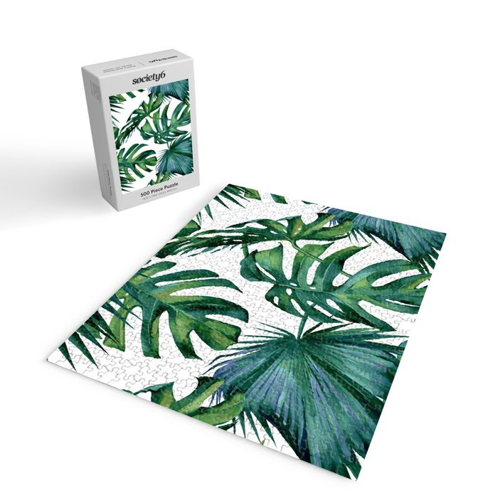 Classic Palm Leaves Tropical Jungle Green Jigsaw Puzzle Gallery Image 2