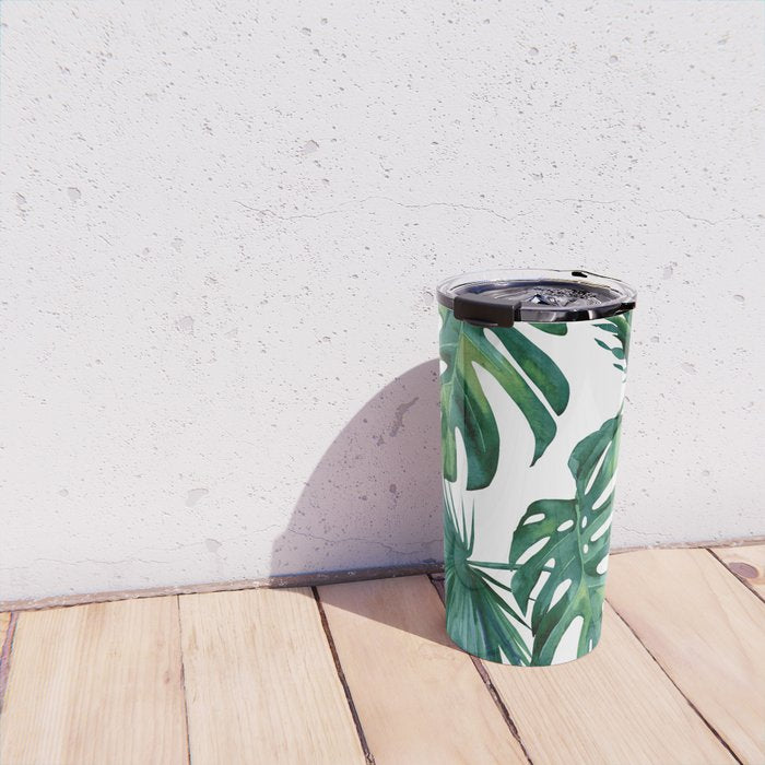 Classic Palm Leaves Tropical Jungle Green Travel Mug Gallery Image 4