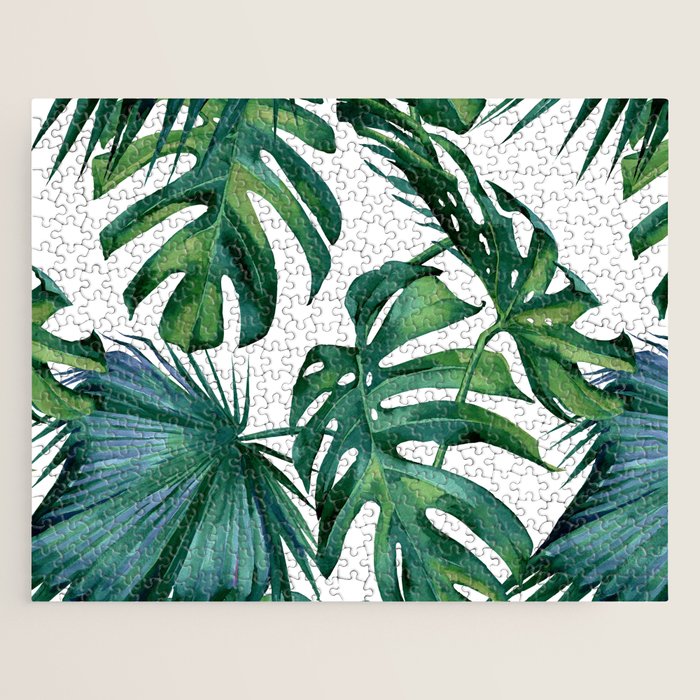 Classic Palm Leaves Tropical Jungle Green Jigsaw Puzzle Gallery Image 1