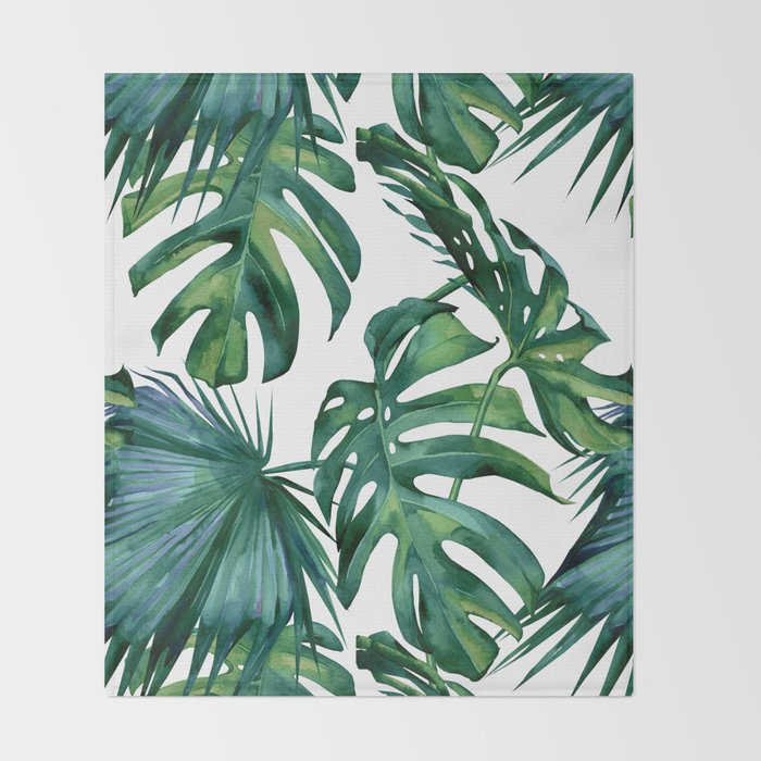 Classic Palm Leaves Tropical Jungle Green Throw Blanket Gallery Image 2