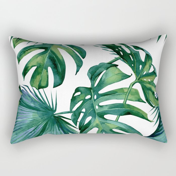 Classic Palm Leaves Tropical Jungle Green Rectangular Pillow Gallery Image 1