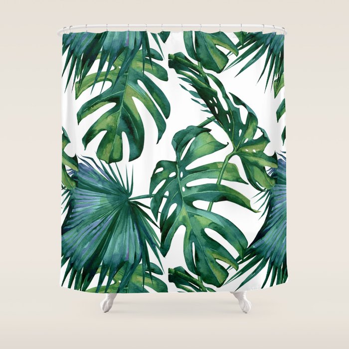 Classic Palm Leaves Tropical Jungle Green Shower Curtain Gallery Image 1