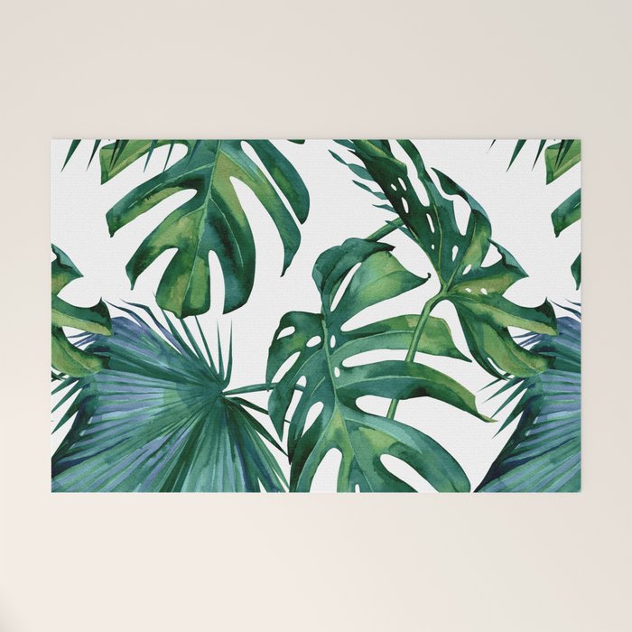Classic Palm Leaves Tropical Jungle Green Welcome Mat Gallery Image 1