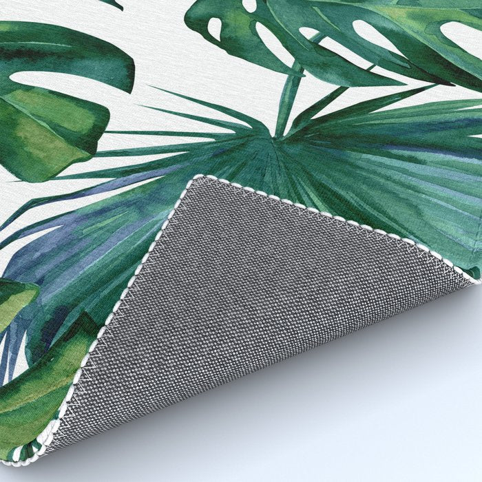 Classic Palm Leaves Tropical Jungle Green Rug Gallery Image 4