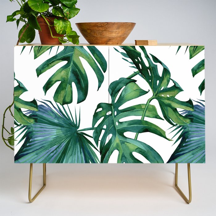 Classic Palm Leaves Tropical Jungle Green Credenza Gallery Image 1
