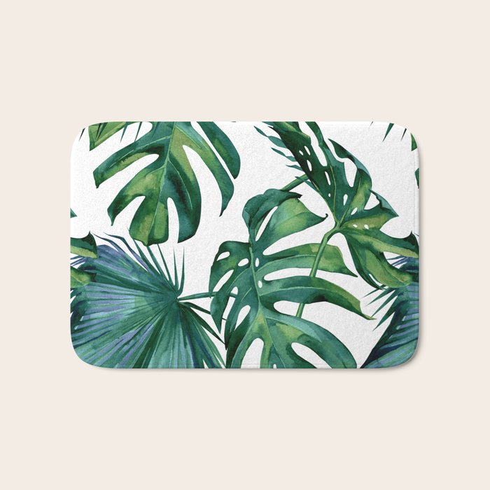 Classic Palm Leaves Tropical Jungle Green Bath Mat Gallery Image 1