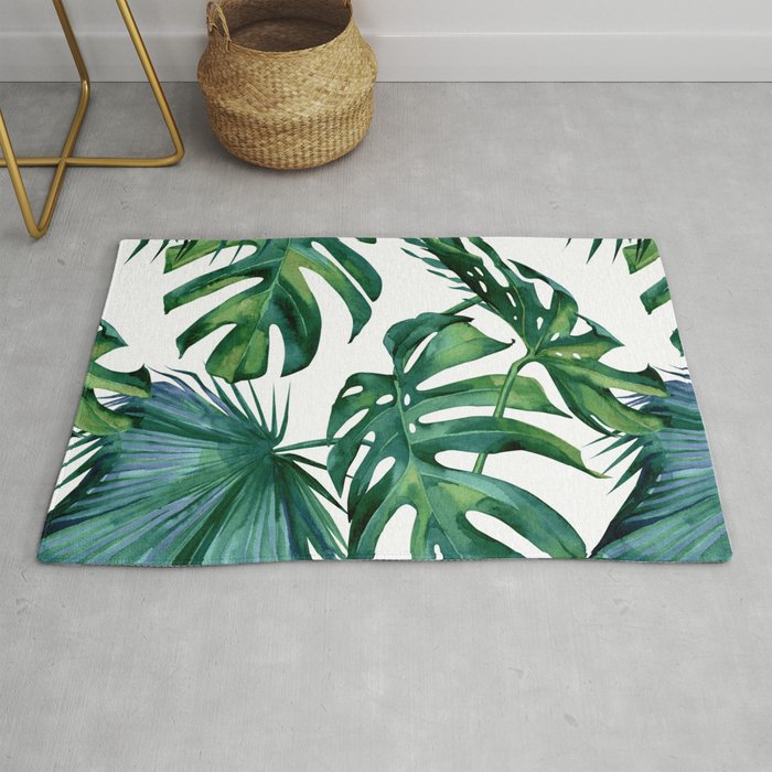 Classic Palm Leaves Tropical Jungle Green Rug Gallery Image 1