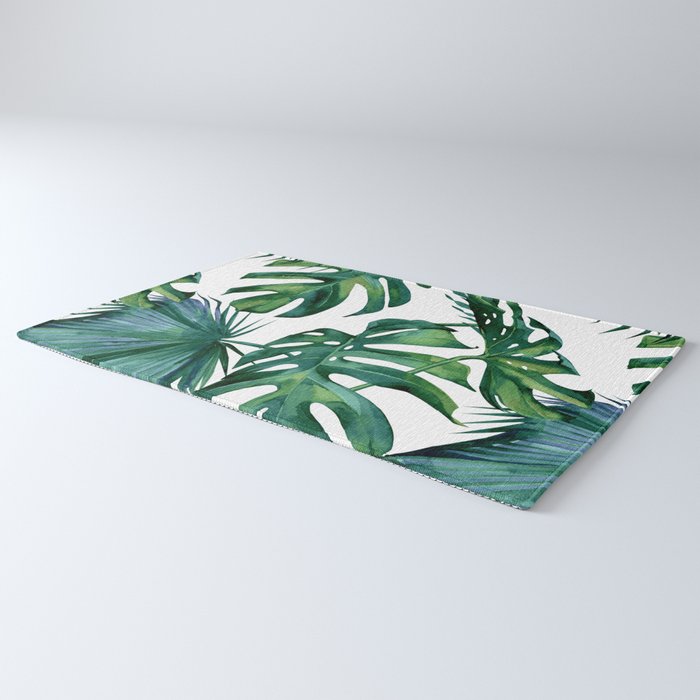 Classic Palm Leaves Tropical Jungle Green Rug Gallery Image 3