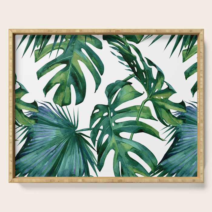 Classic Palm Leaves Tropical Jungle Green Serving Tray Gallery Image 1
