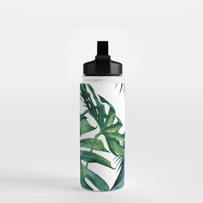 Classic Palm Leaves Tropical Jungle Green Water Bottle Gallery Image 2