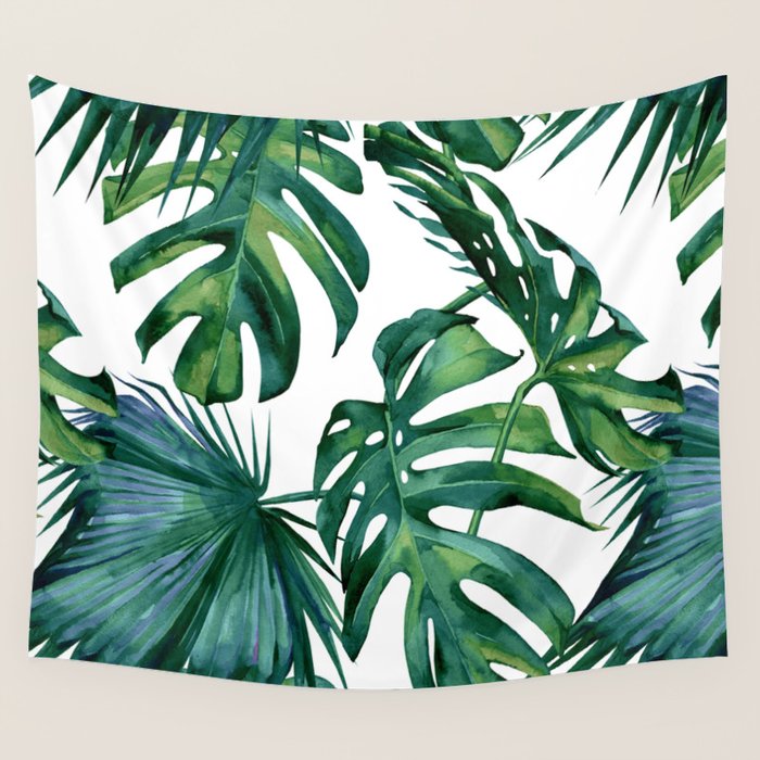 Classic Palm Leaves Tropical Jungle Green Wall Tapestry Gallery Image 4