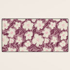 Cream Burgundy Floral Pattern Desk Mat Gallery Image 3