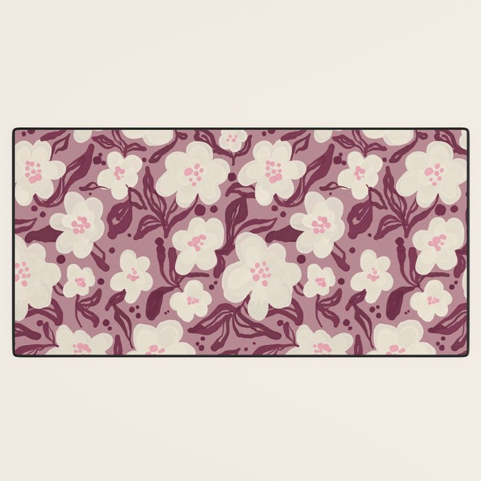 Cream Burgundy Floral Pattern Desk Mat Gallery Image 3