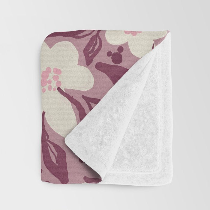 Cream Burgundy Floral Pattern Throw Blanket Gallery Image 3