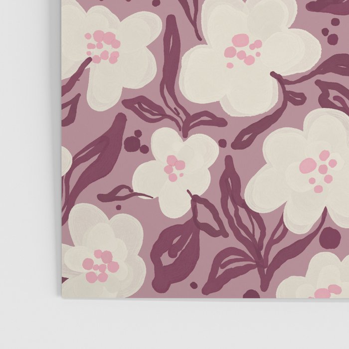 Cream Burgundy Floral Pattern Poster Gallery Image 3