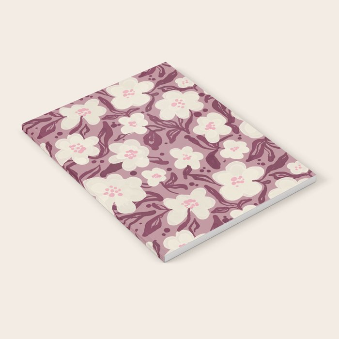 Cream Burgundy Floral Pattern Notebook
