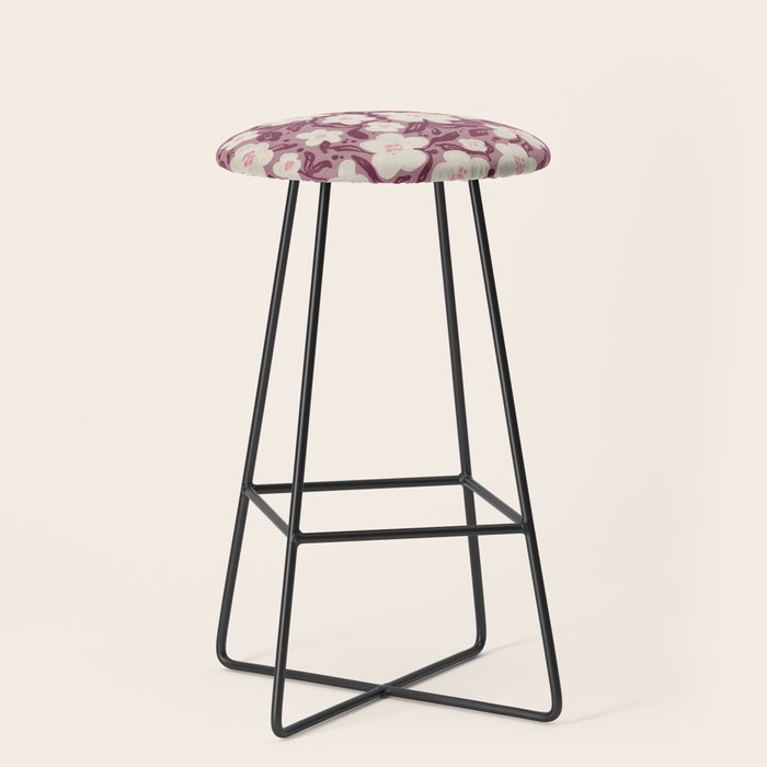Cream Burgundy Floral Pattern Stool Gallery Image 1
