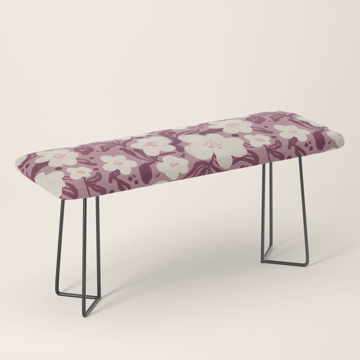Cream Burgundy Floral Pattern Bench Gallery Image 1