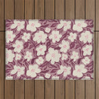 Cream Burgundy Floral Pattern Outdoor Rug Gallery Image 1