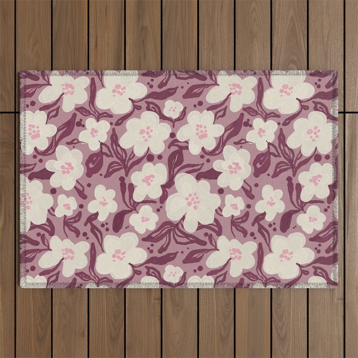 Cream Burgundy Floral Pattern Outdoor Rug Gallery Image 1