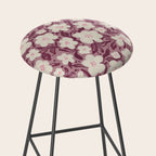 Cream Burgundy Floral Pattern Stool Gallery Image 2