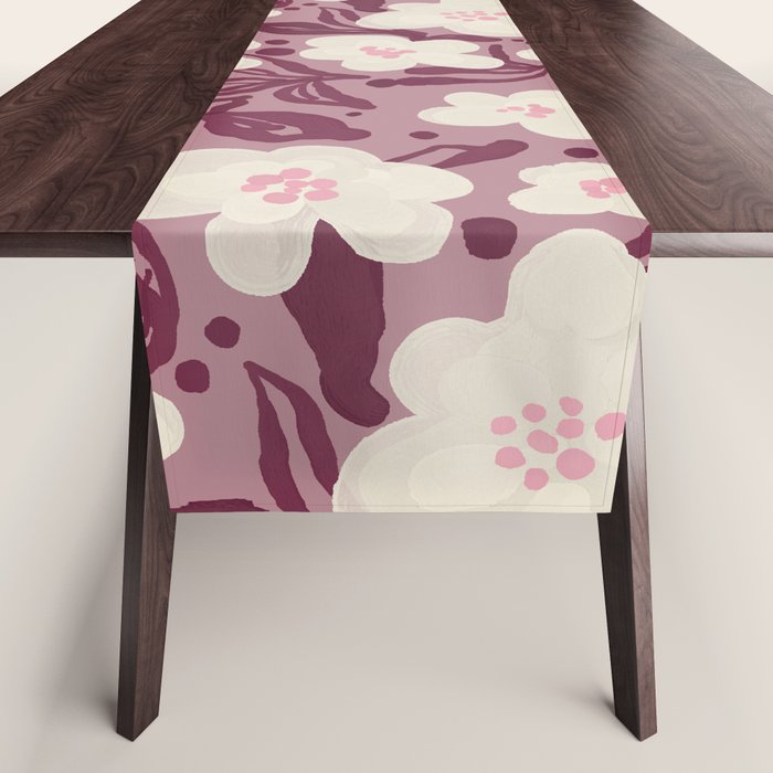 Cream Burgundy Floral Pattern Table Runner Gallery Image 1