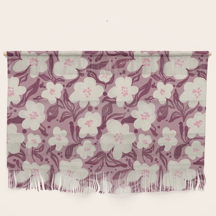 Cream Burgundy Floral Pattern Wall Hanging Gallery Image 1