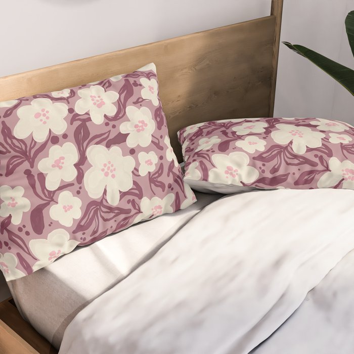 Cream Burgundy Floral Pattern Pillow Sham Gallery Image 2