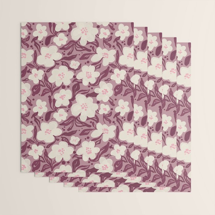Cream Burgundy Floral Pattern Wrapping Paper Gallery Image 3