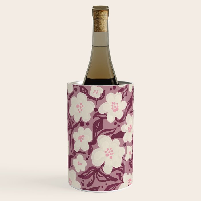 Cream Burgundy Floral Pattern Wine Chiller Gallery Image 1