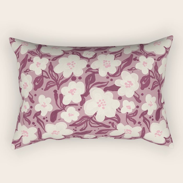 Cream Burgundy Floral Pattern Rectangular Pillow Gallery Image 1