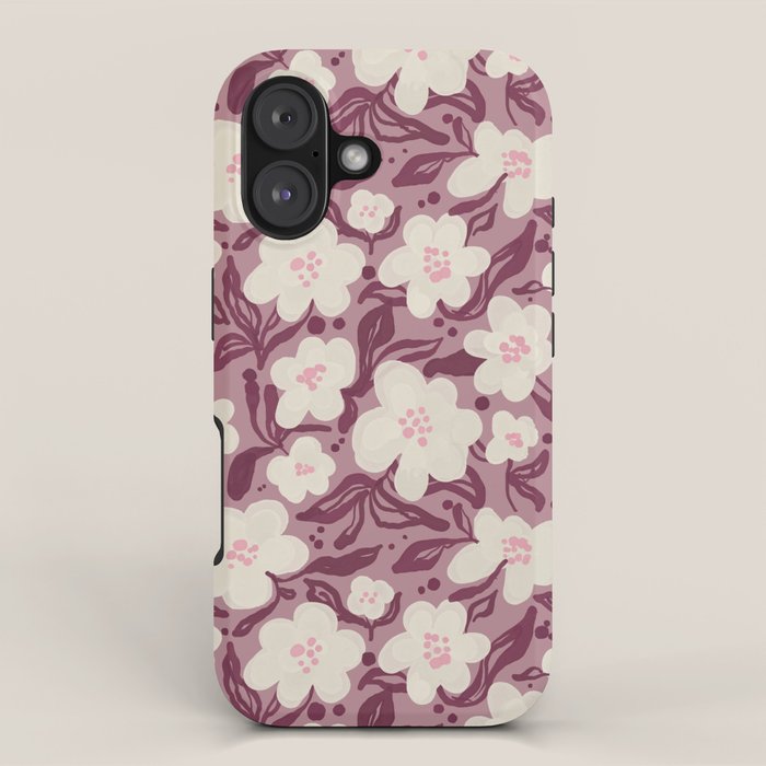 Cream Burgundy Floral Pattern iPhone Case Gallery Image 1