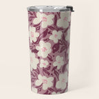 Cream Burgundy Floral Pattern Travel Mug Gallery Image 2
