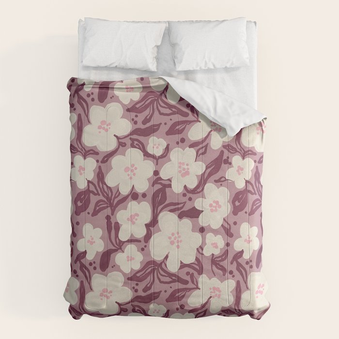 Cream Burgundy Floral Pattern Comforter Gallery Image 6