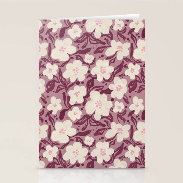 Cream Burgundy Floral Pattern Stationery Card Gallery Image 2